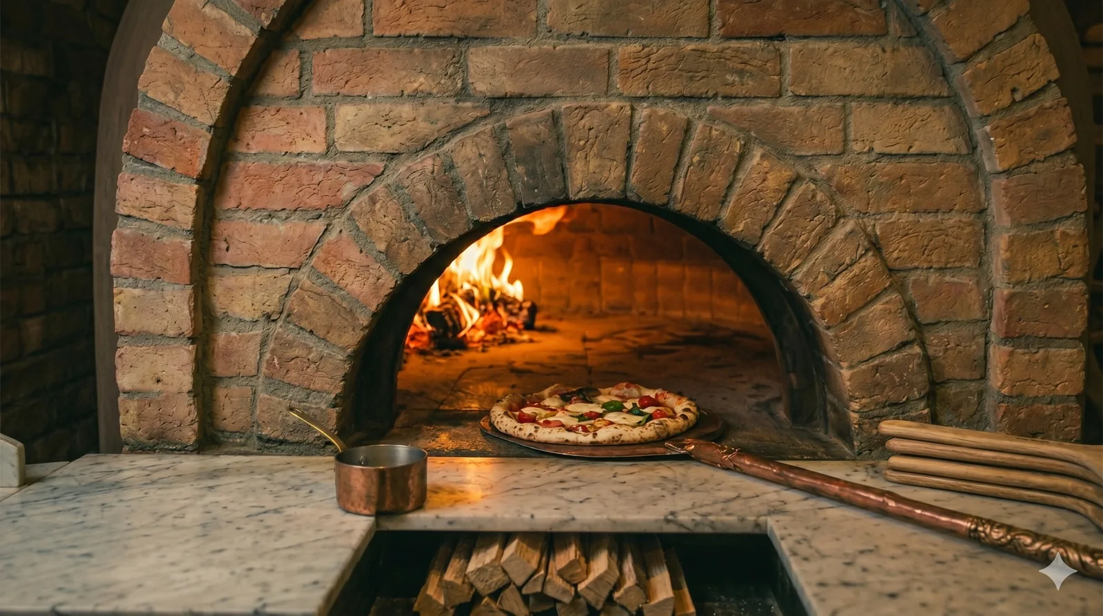 Pizza en el horno en restaurante italiano en Madrid Oven
