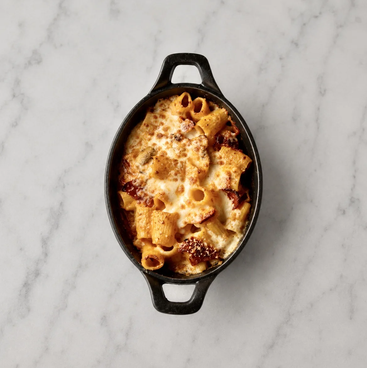 Rigatoni al forno gratinados de ÔVEN en cazuela