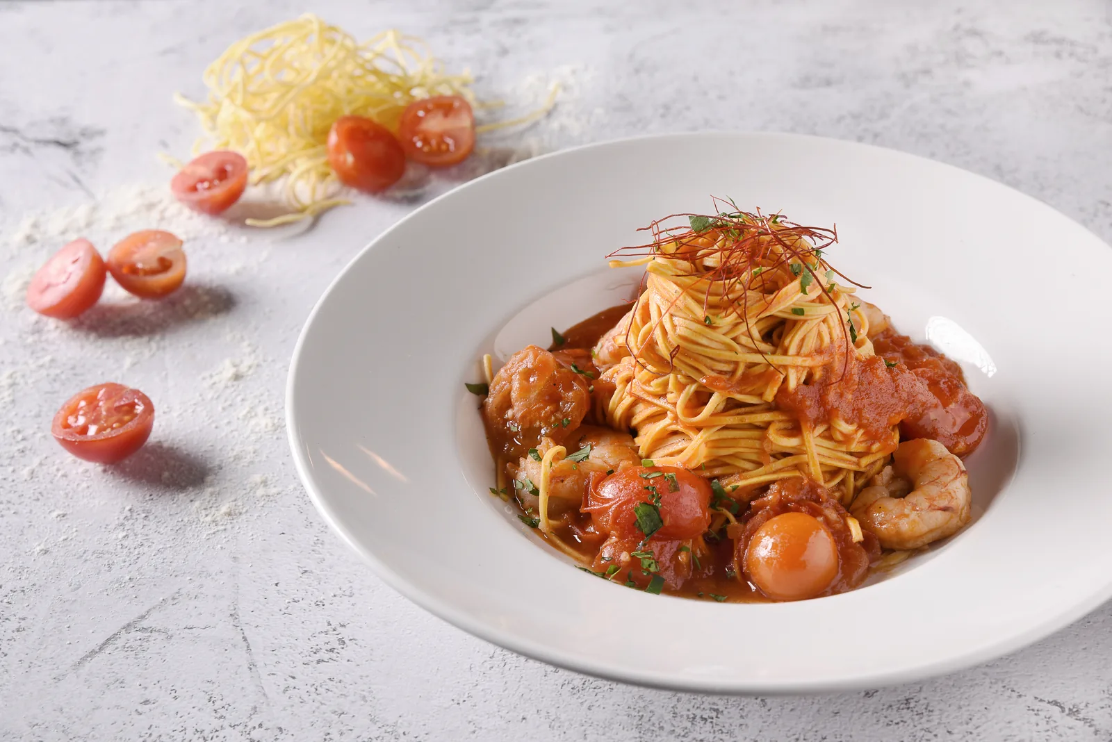 Spaghetti con 
  Gambón alla Diavola de ÔVEN